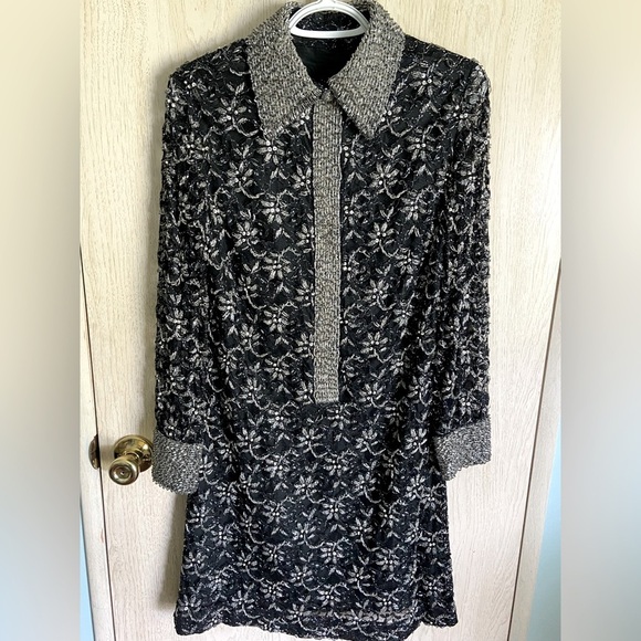1960s VALENTINA LTD. HEAVILY BEADED BLACK LACE SHIFT DRESS SZ Medium - Picture 1 of 13